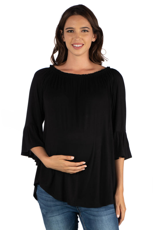 Womens Maternity Bell Sleeve Loose Fit Tunic Top
