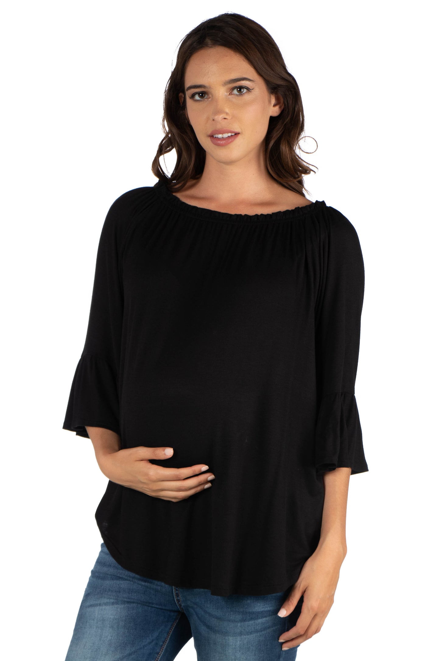 Womens Maternity Bell Sleeve Loose Fit Tunic Top