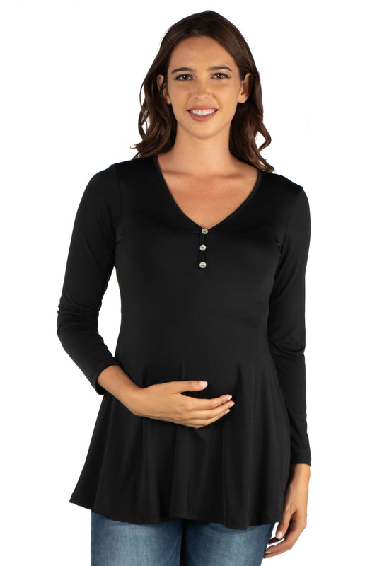 Womens Maternity Flared Long Sleeve Henley Top