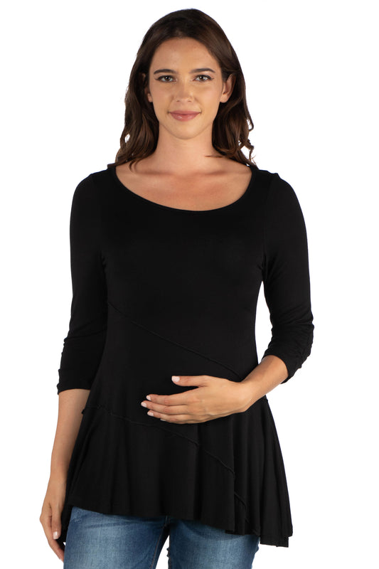 Womens Maternity Ruched Sleeve Swing Tunic Top