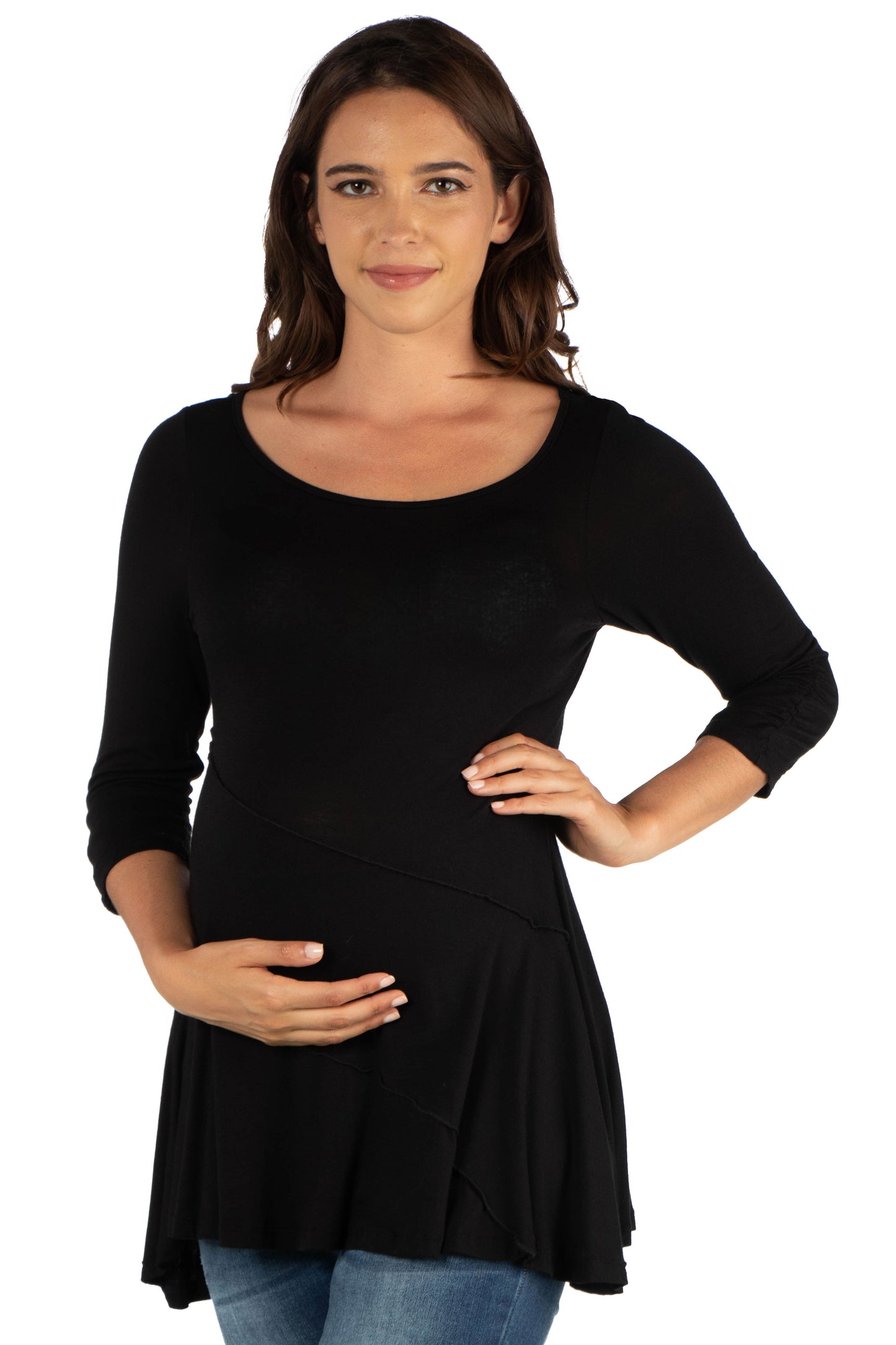 Womens Maternity Ruched Sleeve Swing Tunic Top