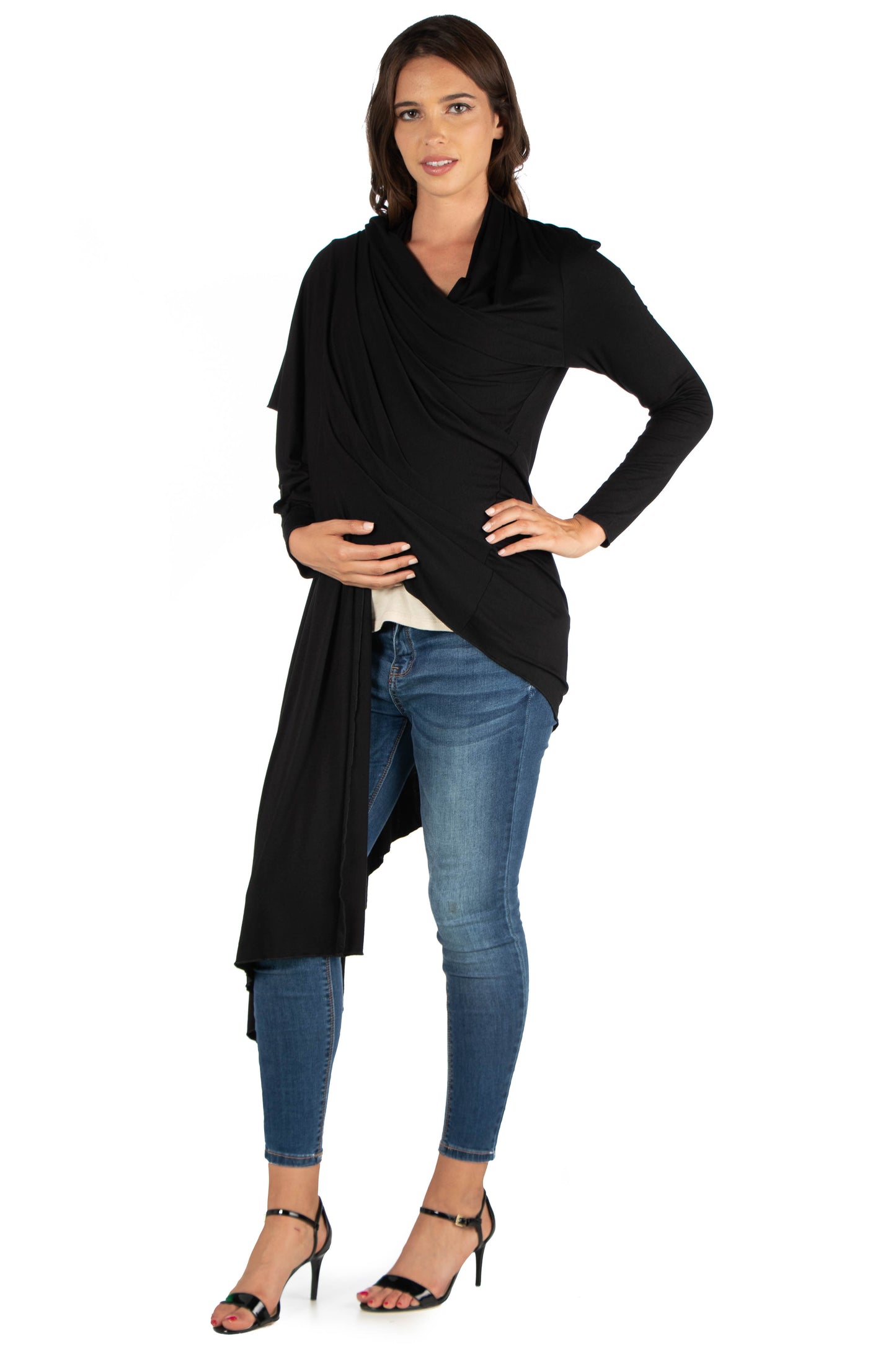 Womens Maternity Extra Long Open Front Cardigan