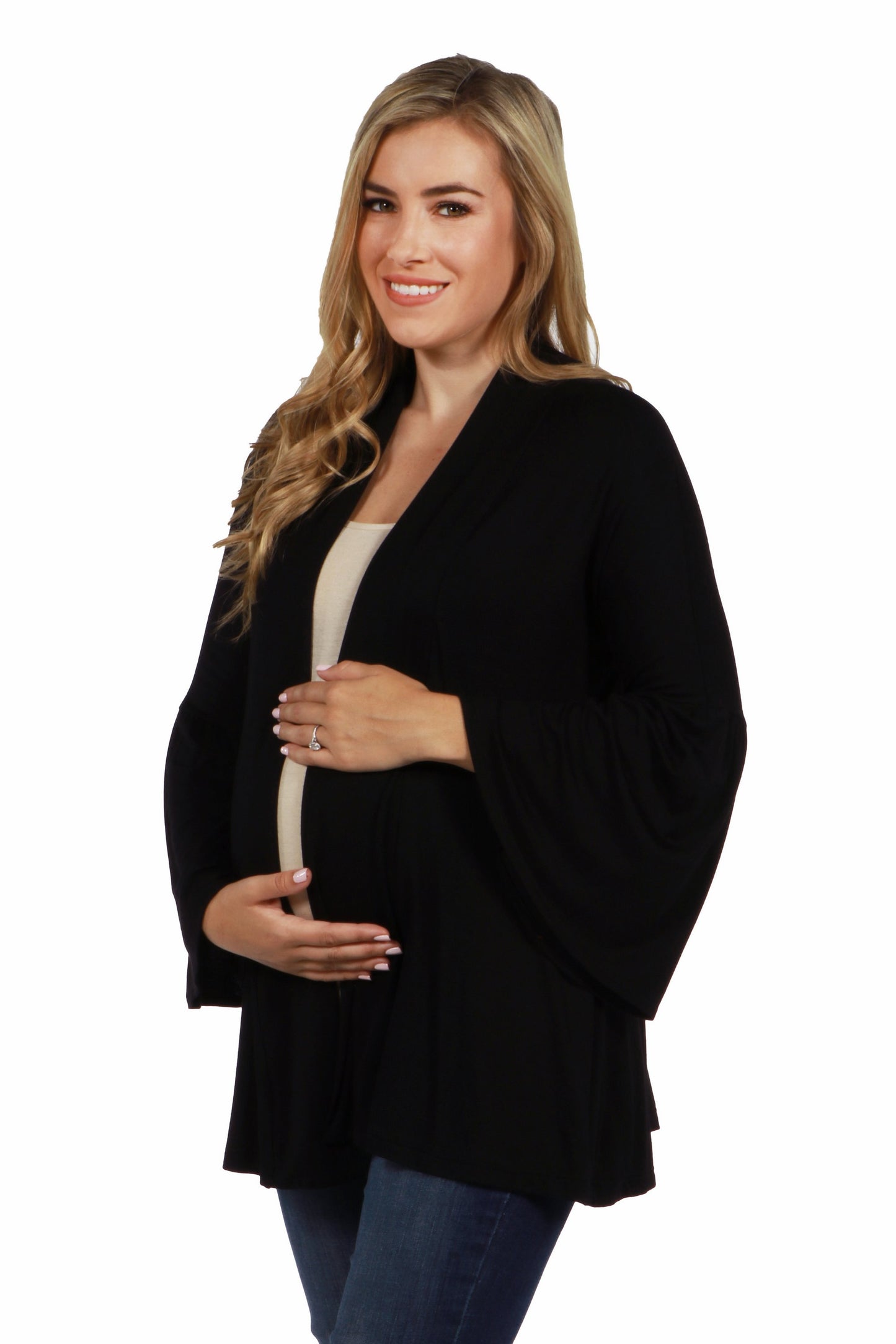 Womens Maternity Bell Sleeve Flared Open Front Cardigan