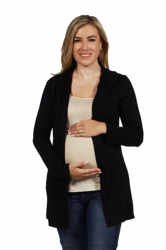 Womens Maternity Open Front Lightweight Hooded Cardigan