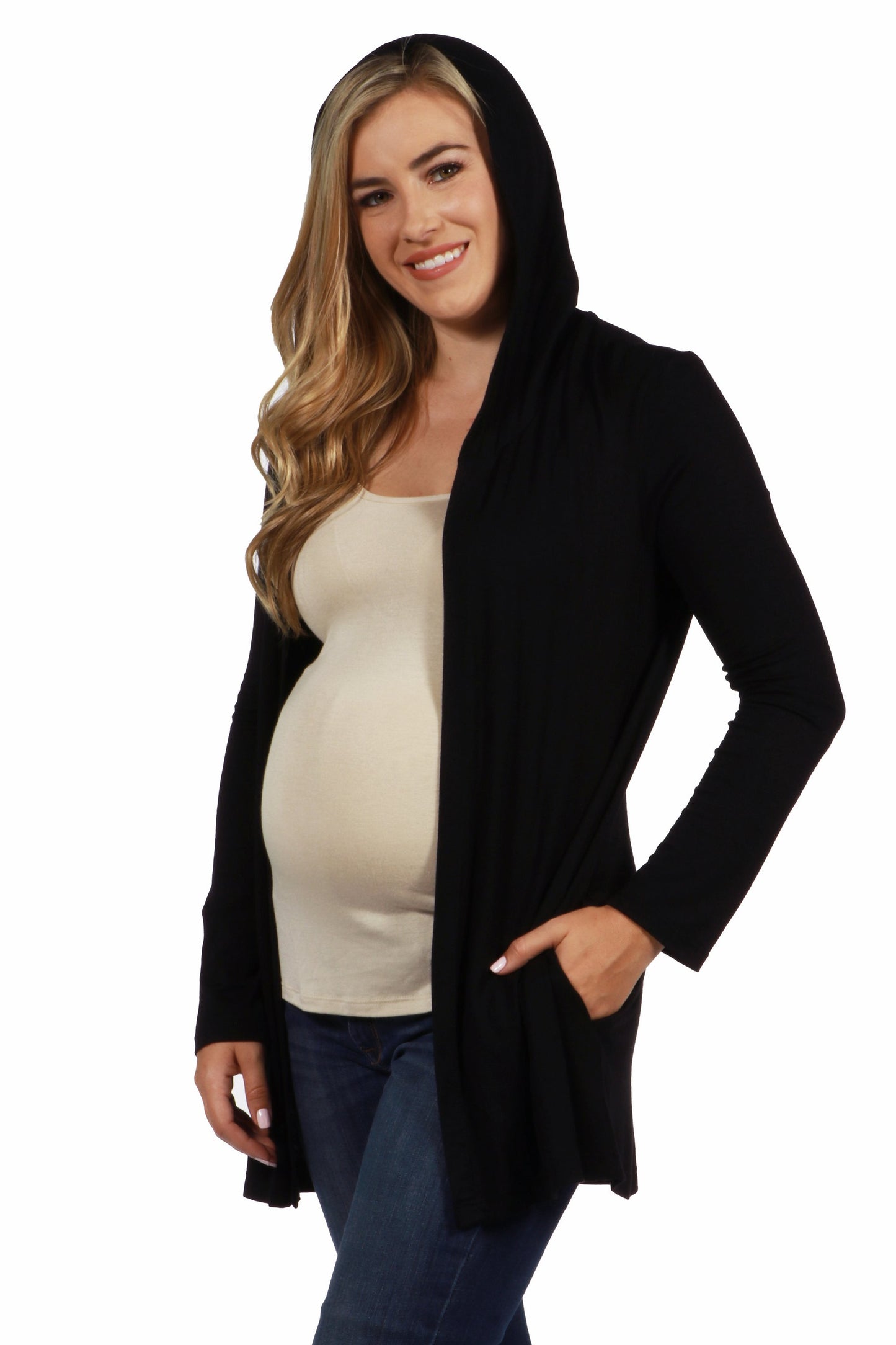 Womens Maternity Open Front Lightweight Hooded Cardigan