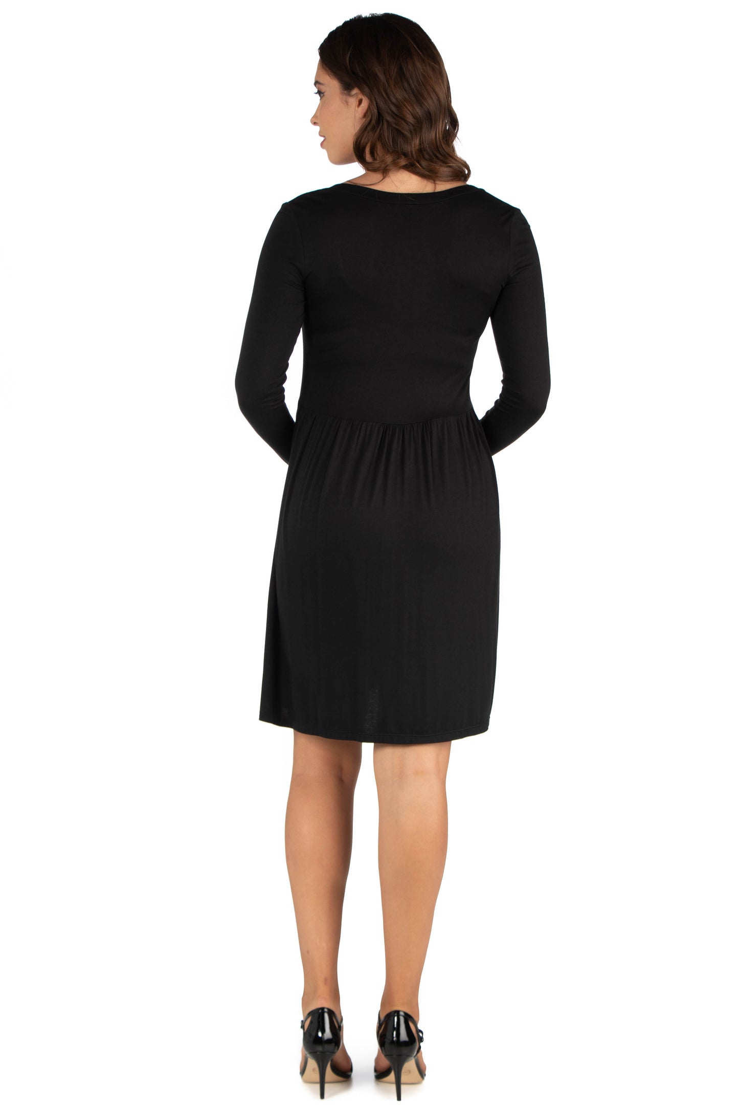 Womens Maternity Casual Long Sleeve Pleated Dress