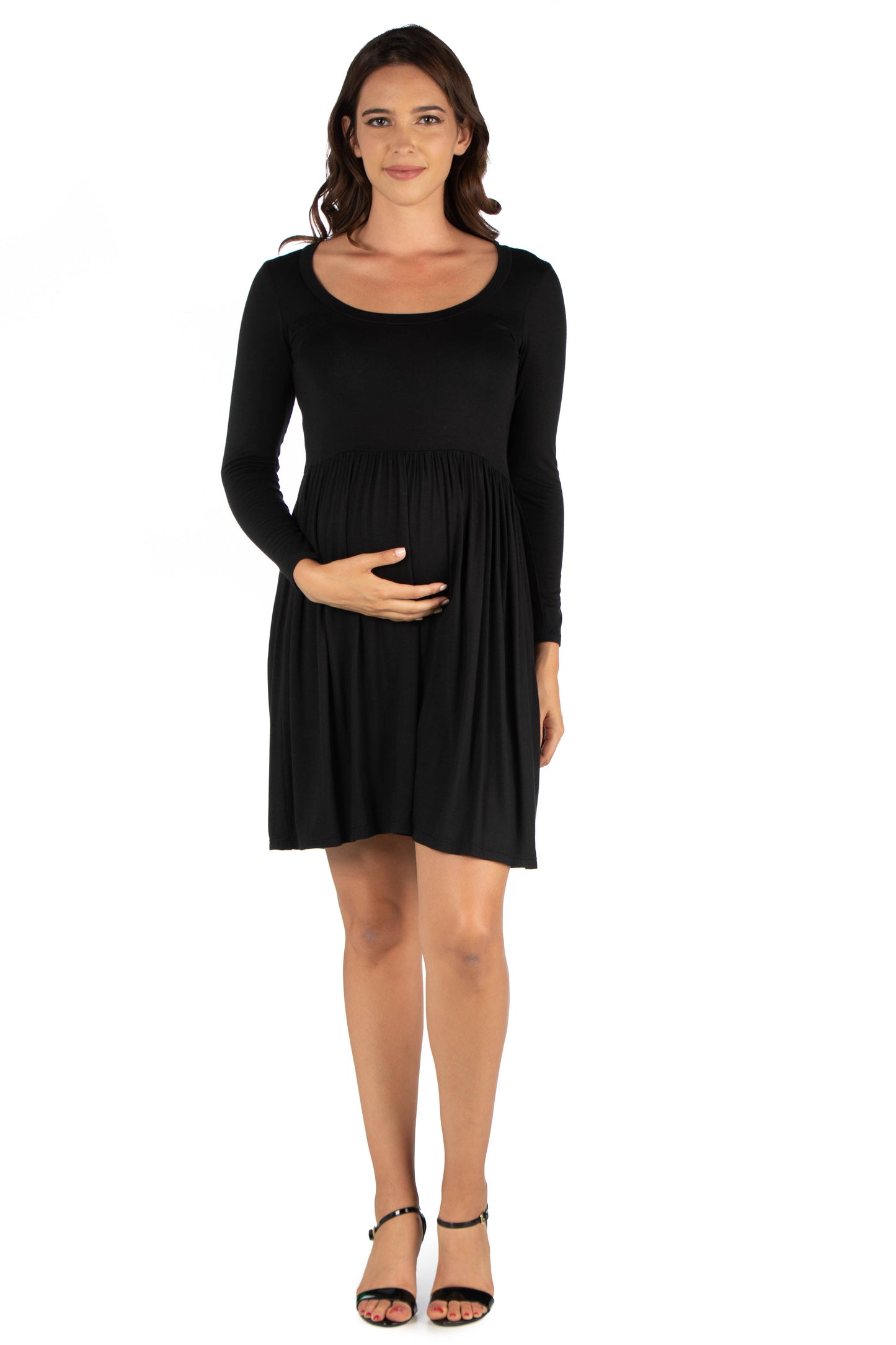 Womens Maternity Casual Long Sleeve Pleated Dress