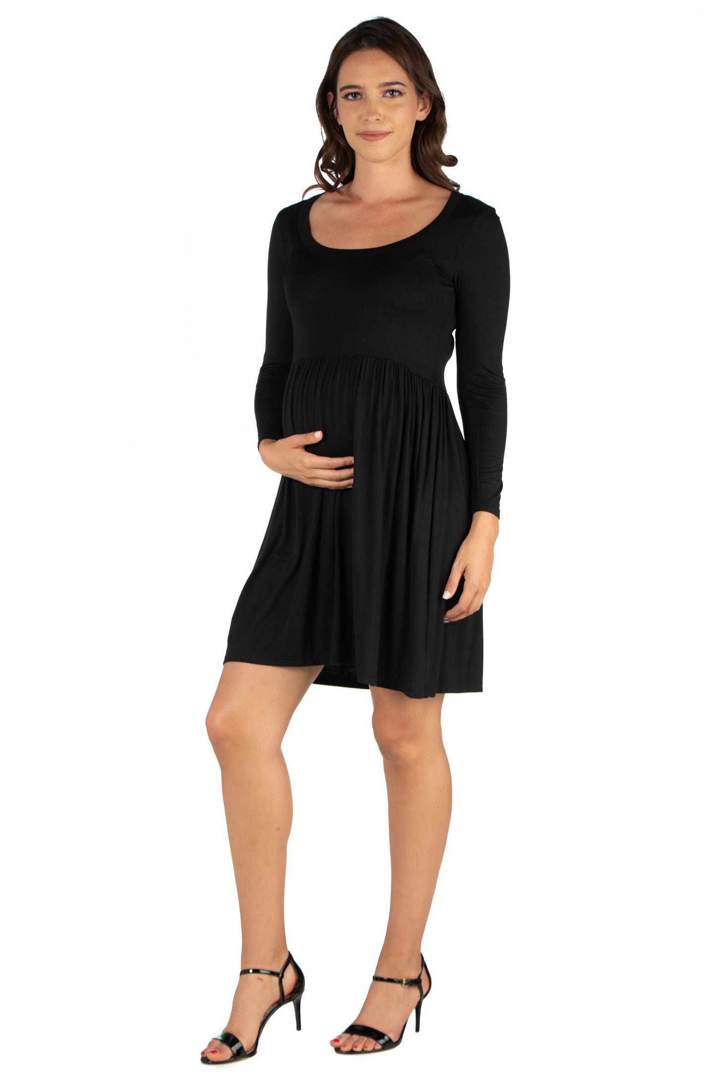 Womens Maternity Casual Long Sleeve Pleated Dress