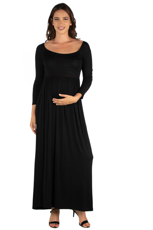 Womens Maternity Empire Waist Long Sleeve Maxi Dress