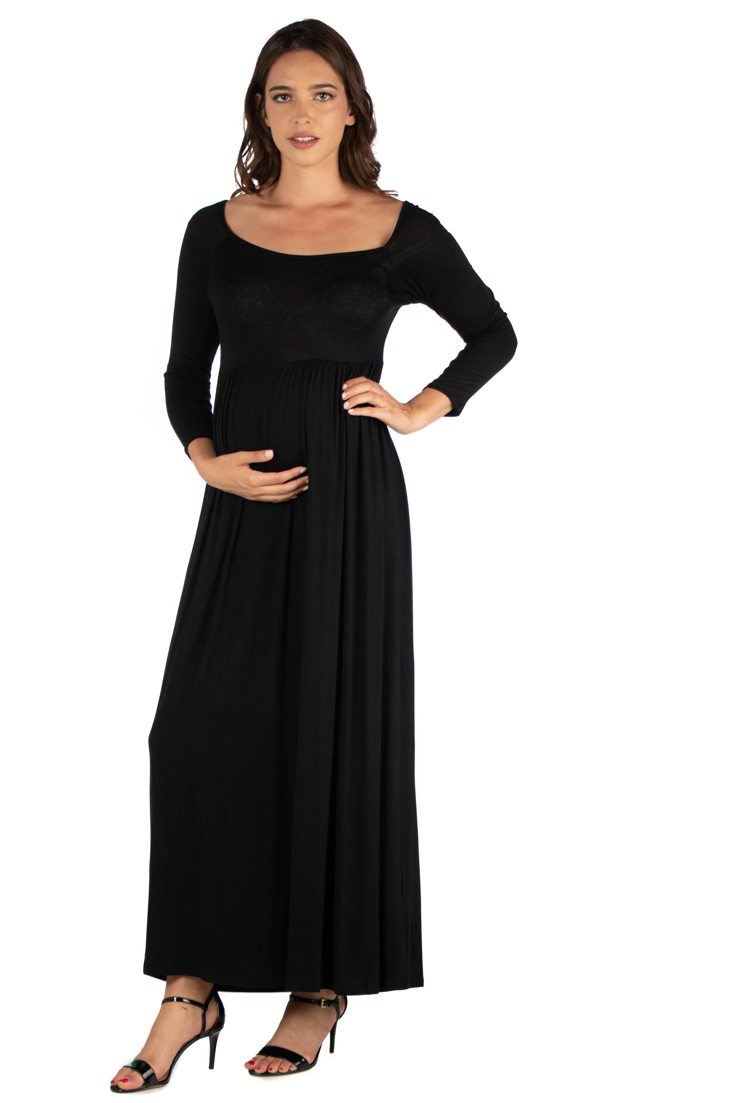 Womens Maternity Empire Waist Long Sleeve Maxi Dress