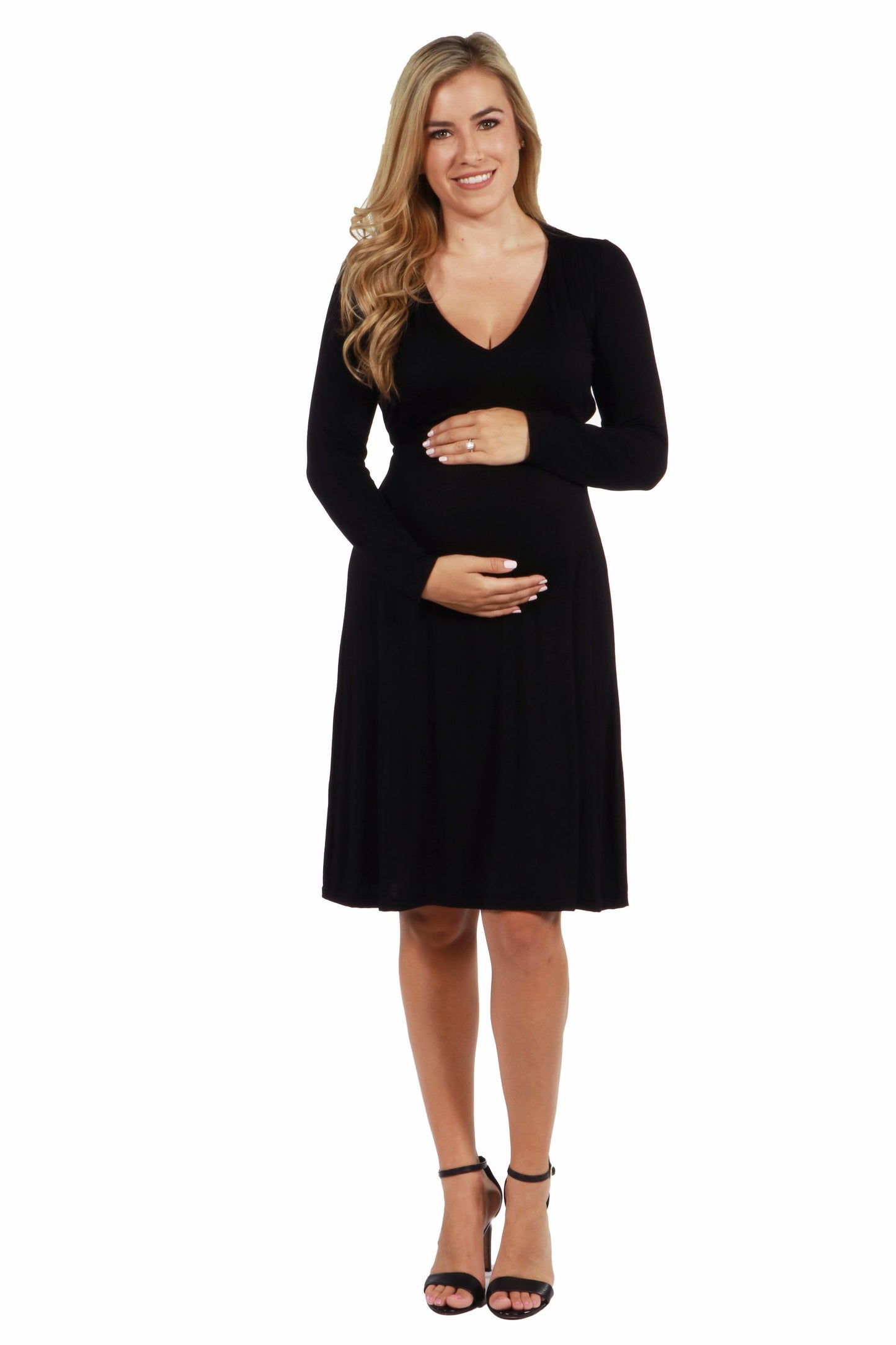 Womens Maternity Long Sleeve V Neck Dress