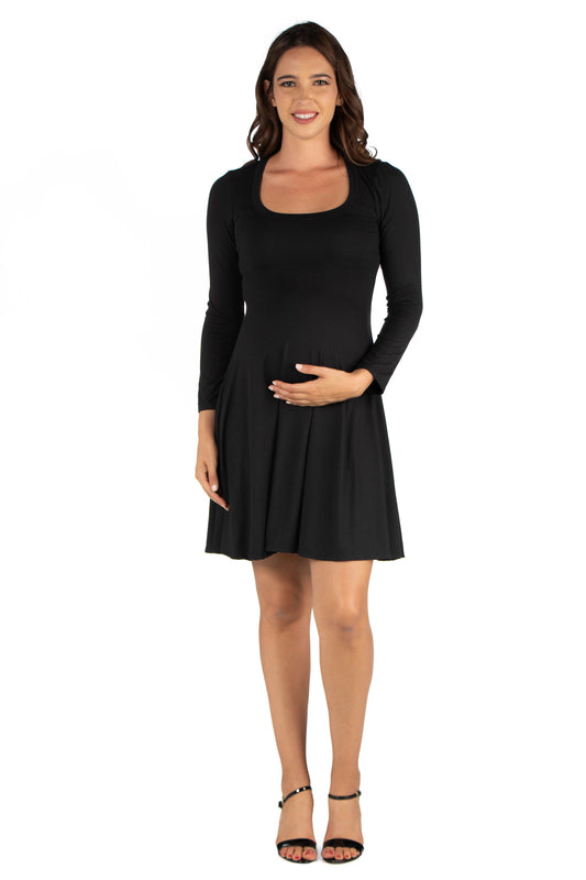 Womens Maternity Long Sleeve Flared Mini Dress