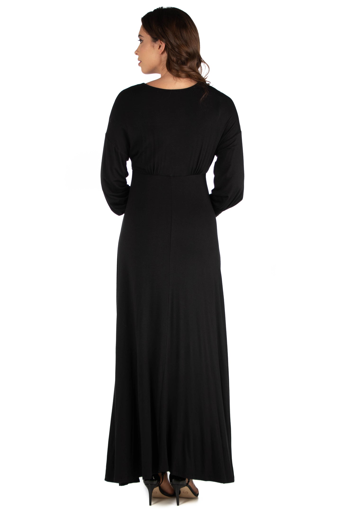 Womens Maternity V Neck Long Sleeve Maxi Dress