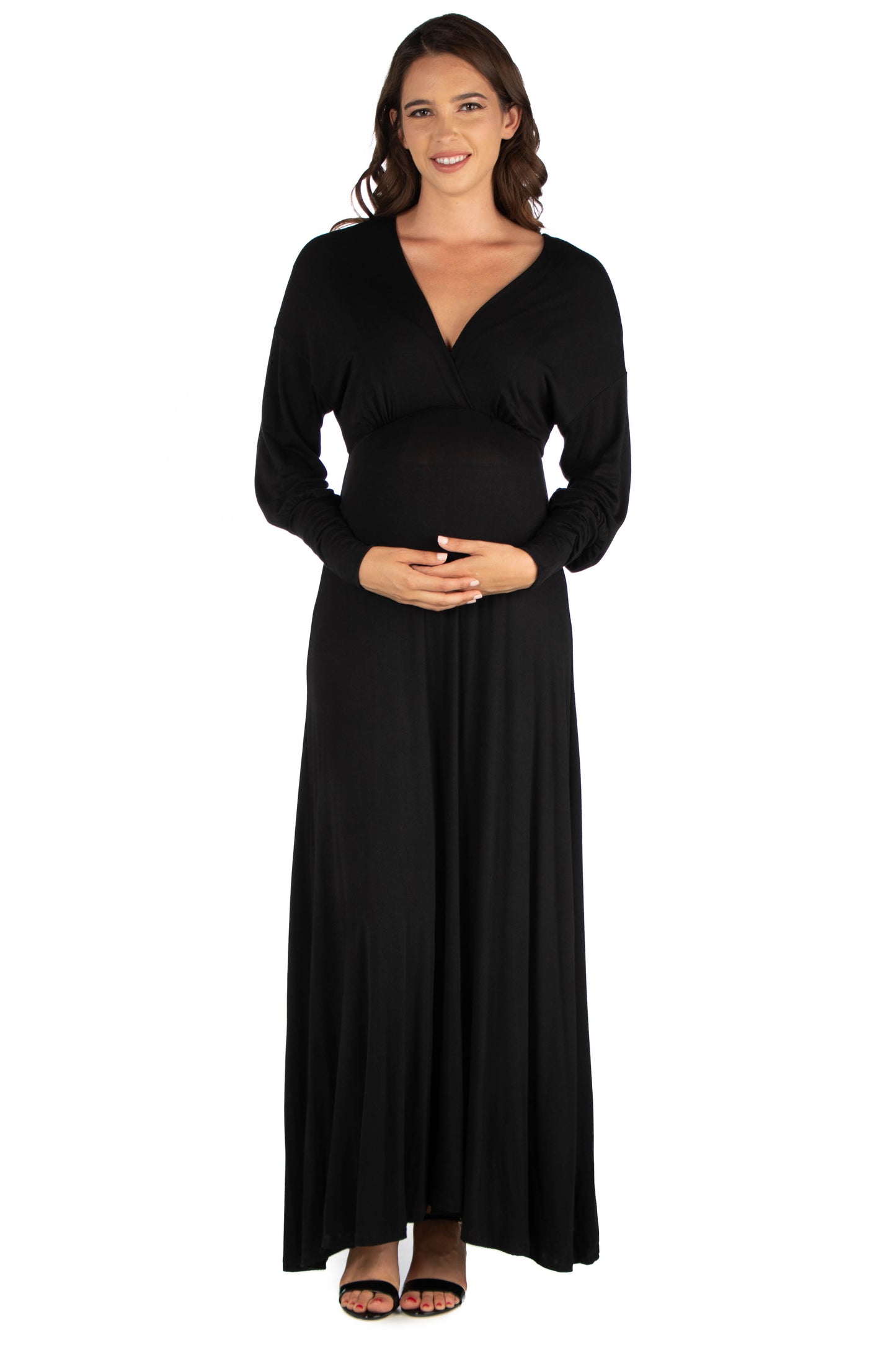 Womens Maternity V Neck Long Sleeve Maxi Dress