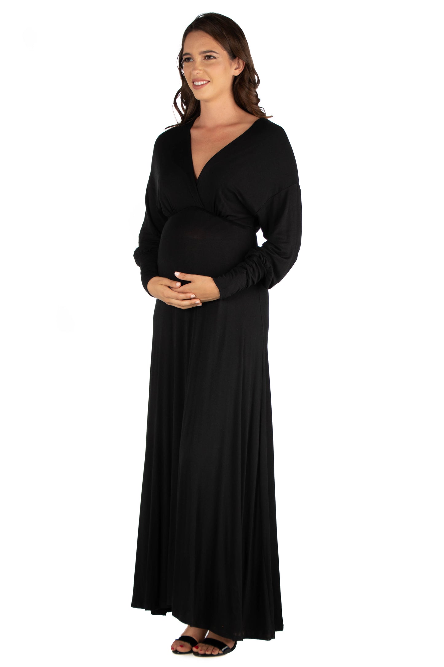 Womens Maternity V Neck Long Sleeve Maxi Dress