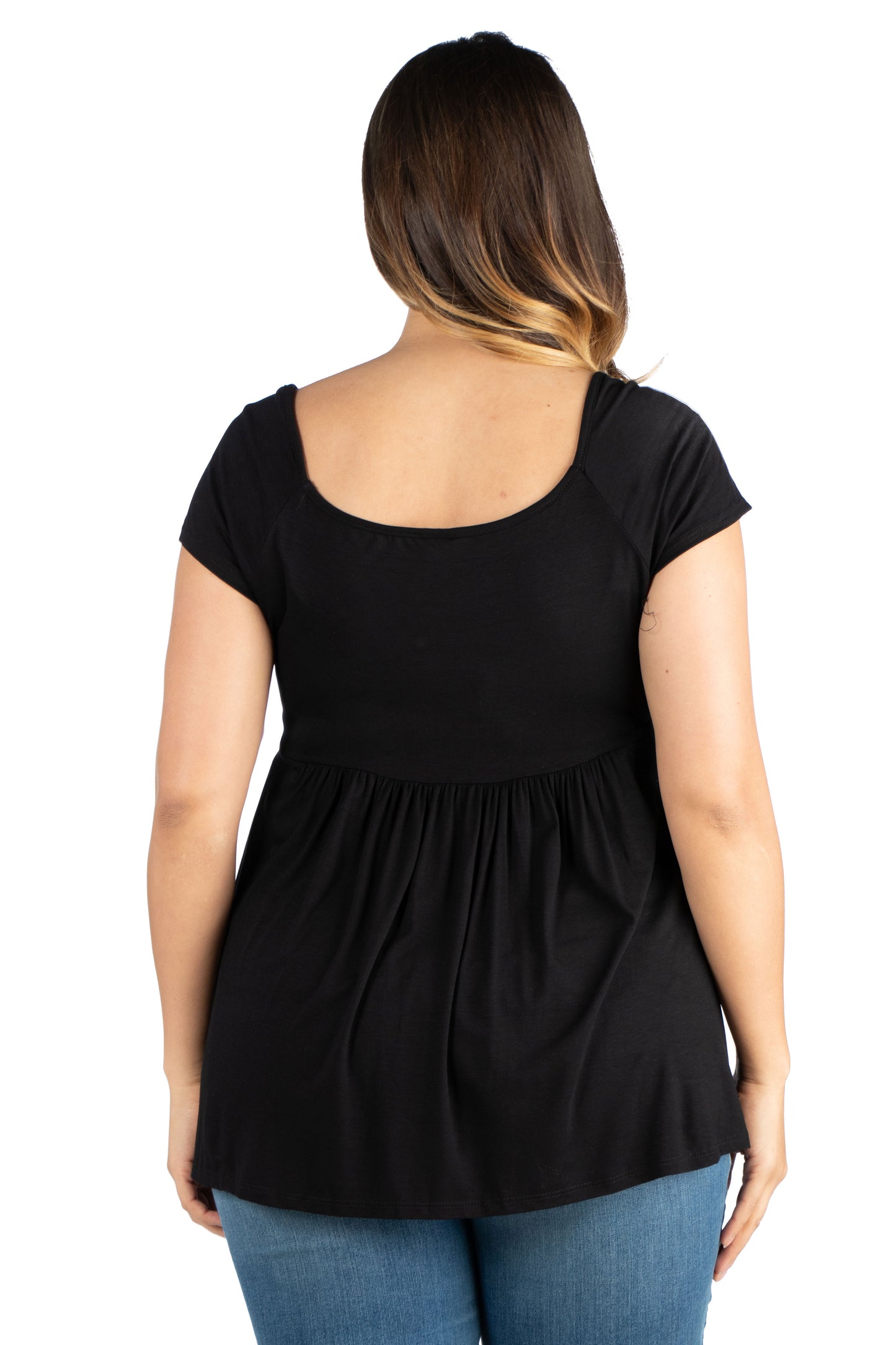 Womens Curvy Black Cap Sleeve Babydoll Tunic Top