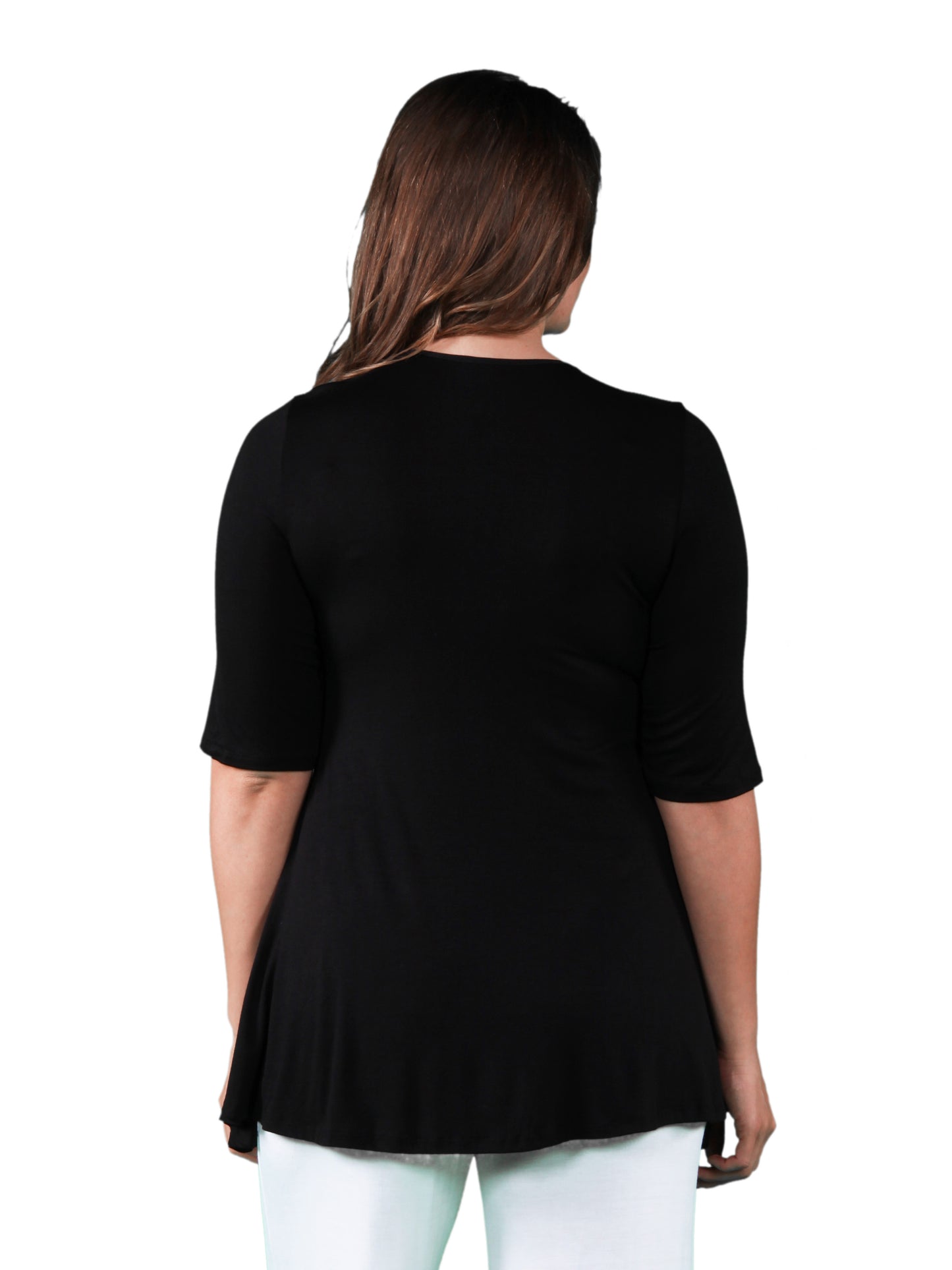 Womens Curvy Black Elbow Swing Tunic Top