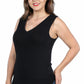 Womens Curvy Black V Neck Sleeveless Rounded Hemline Top