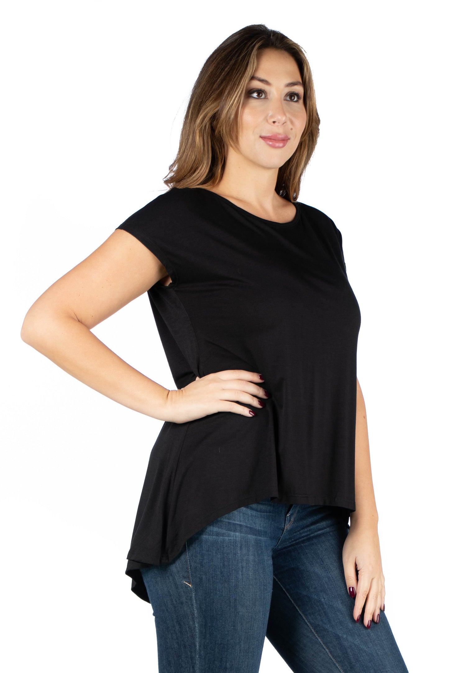 Womens Curvy Black Hi Lo T Shirt