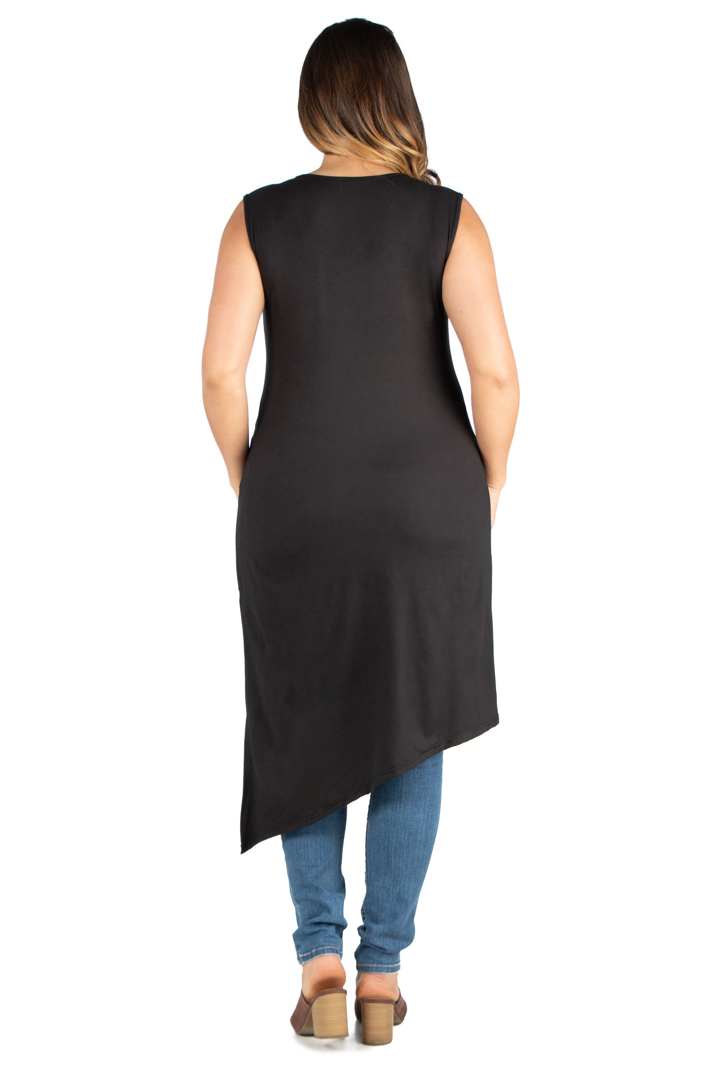 Womens Curvy Black Sleeveless Asymmetric Tunic Top