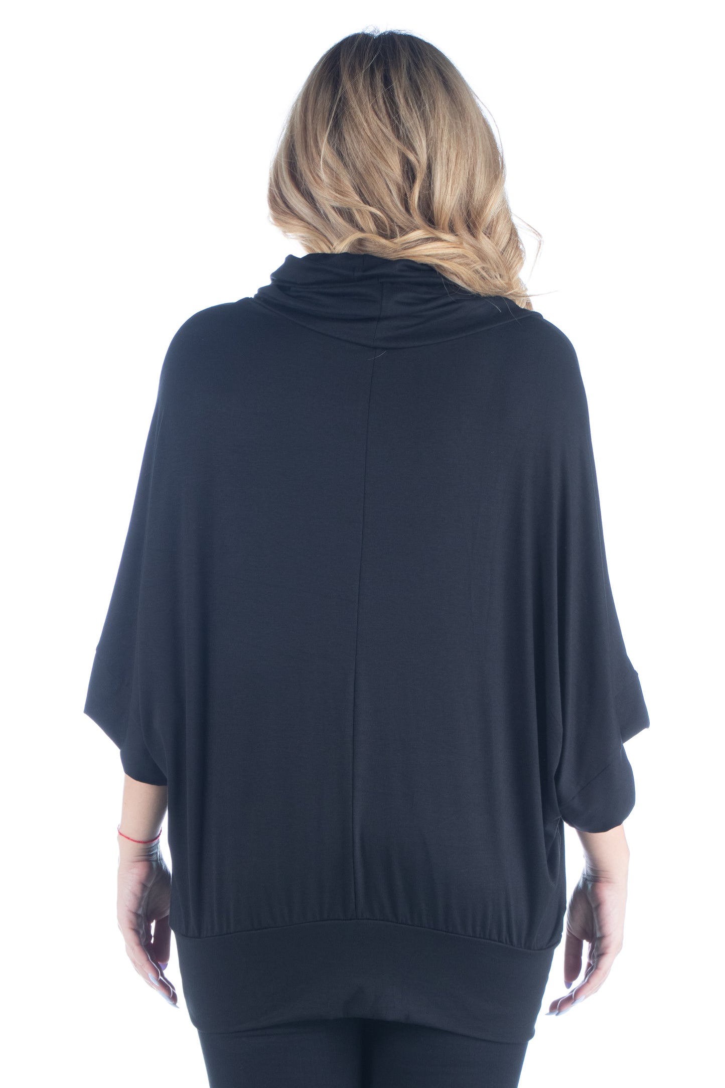 Womens Curvy Black Oversized Cowl Neck Tunic Top