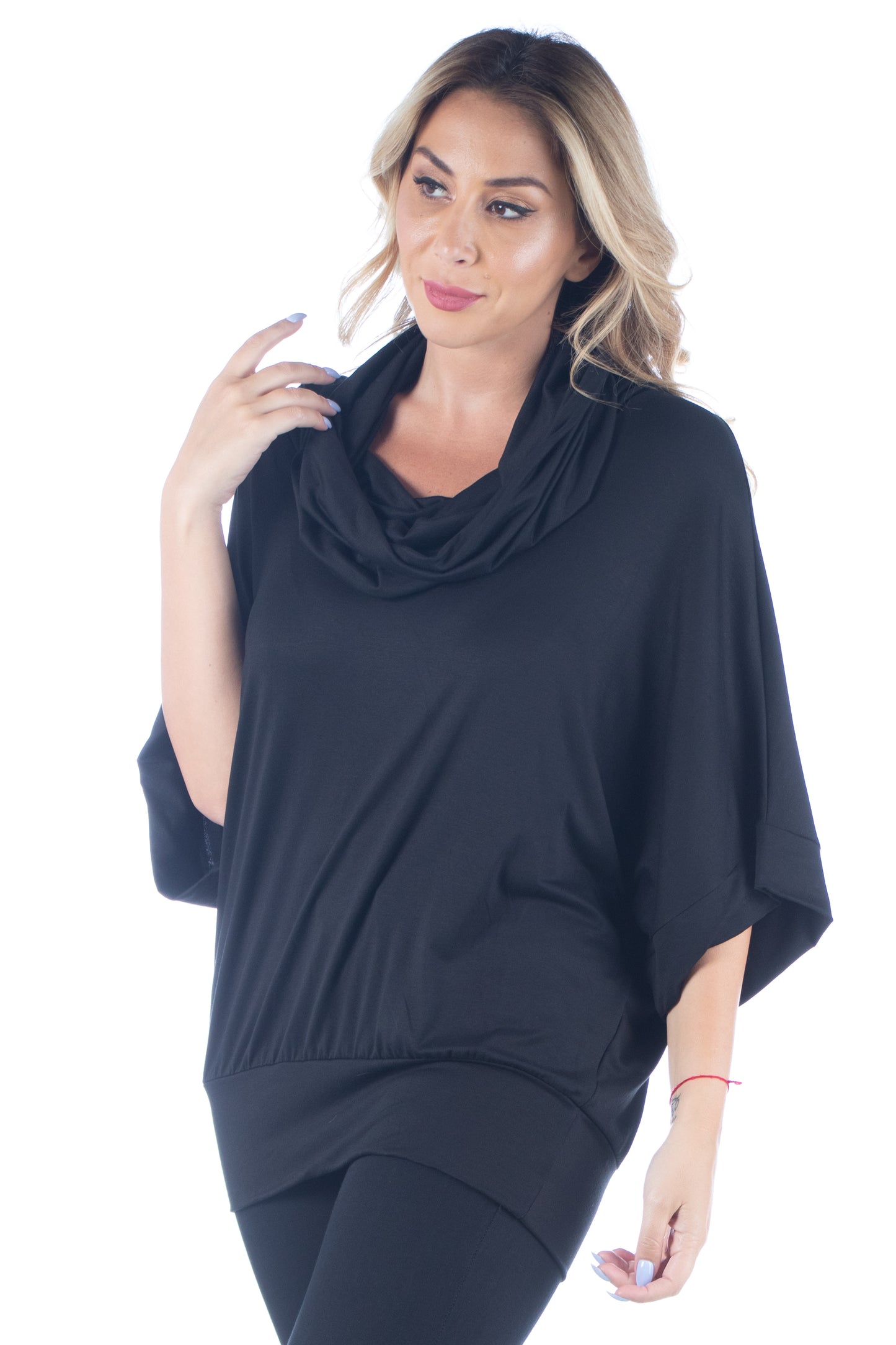 Womens Curvy Black Oversized Cowl Neck Tunic Top