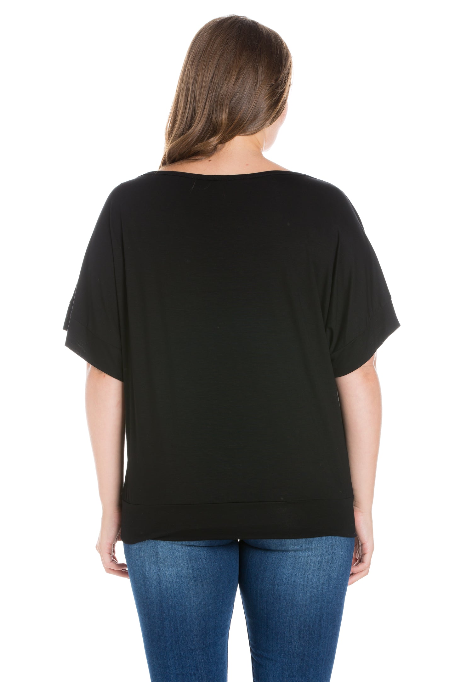 Womens Curvy Black Short Sleeve Loose Fitting Dolman Top