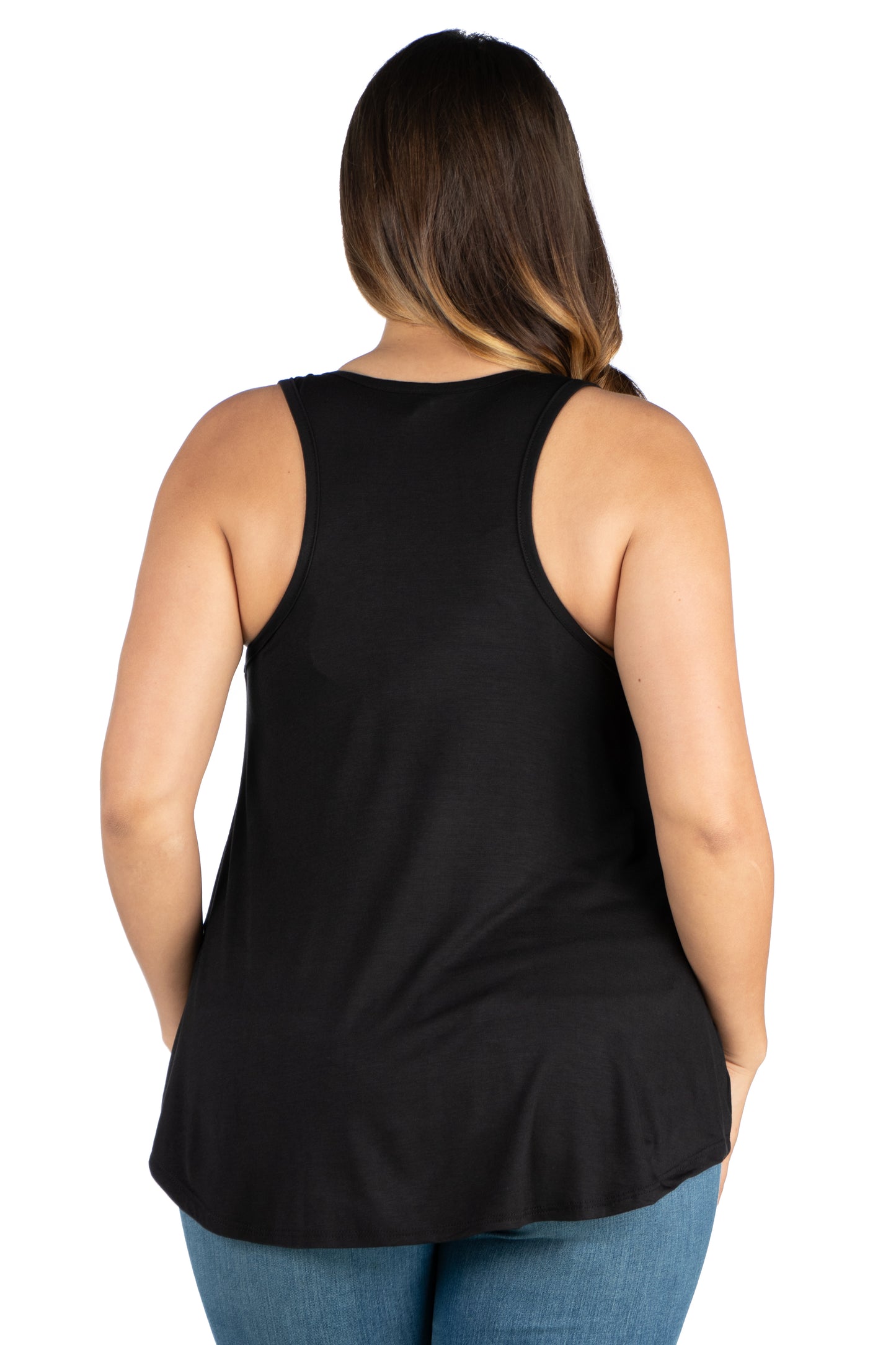 Womens Curvy Black Round Hemline Razorback Tank Top