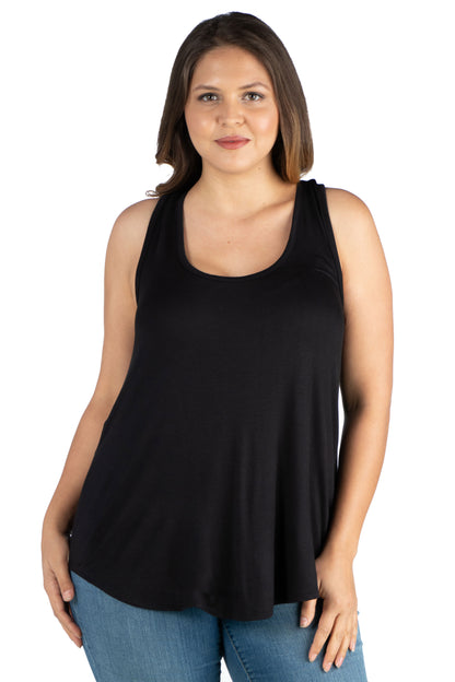 Womens Curvy Black Round Hemline Razorback Tank Top