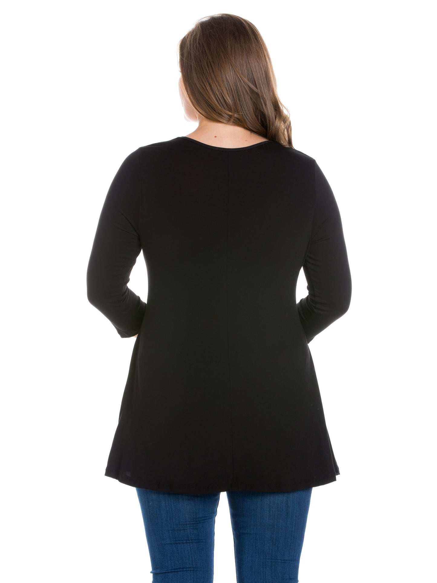 Womens Curvy Black Three Quarter Sleeve V Neck Tunic Top