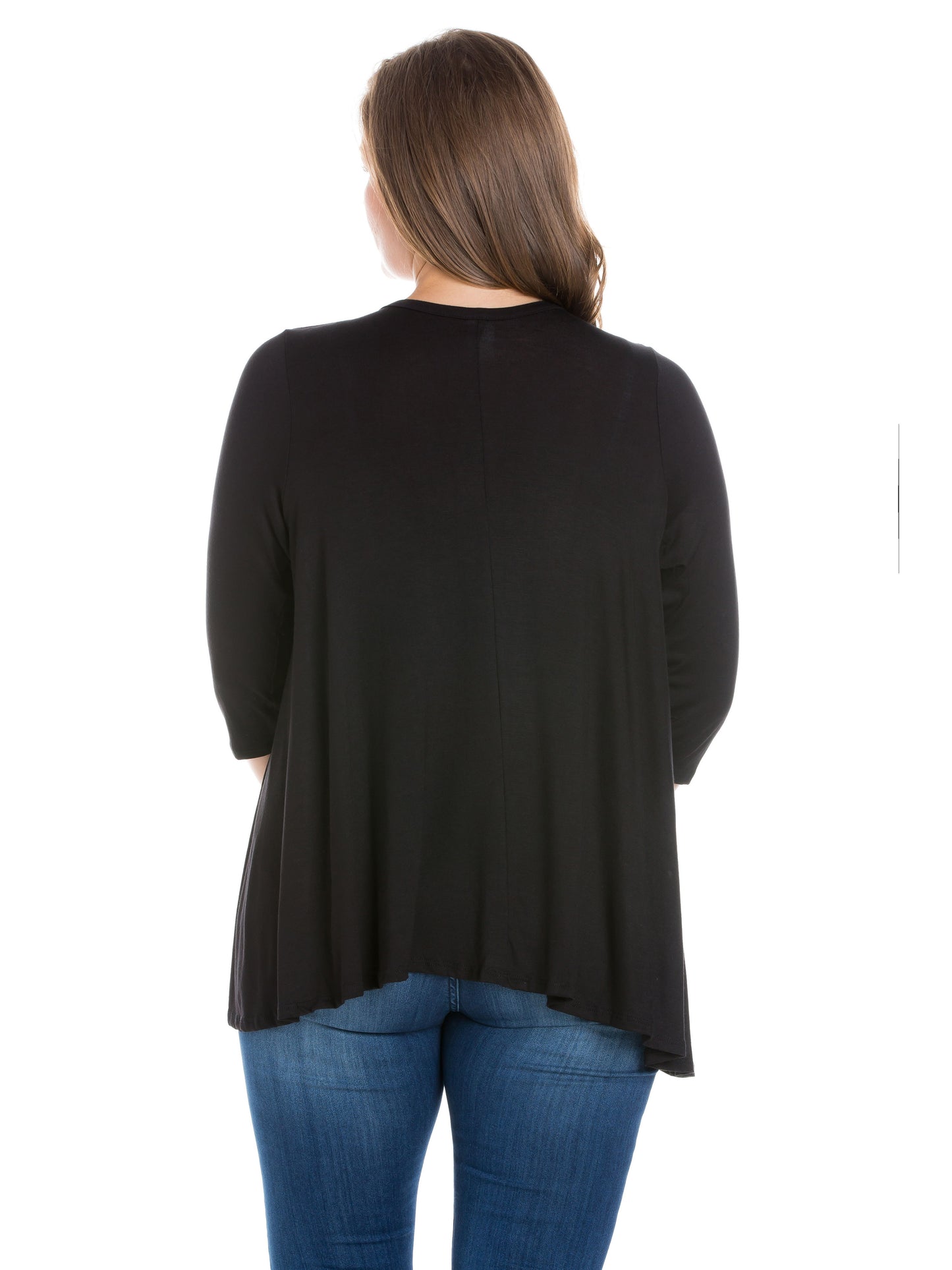 Womens Curvy Black Elbow Length Sleeve Open Cardigan