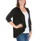 Womens Curvy Black Elbow Length Sleeve Open Cardigan