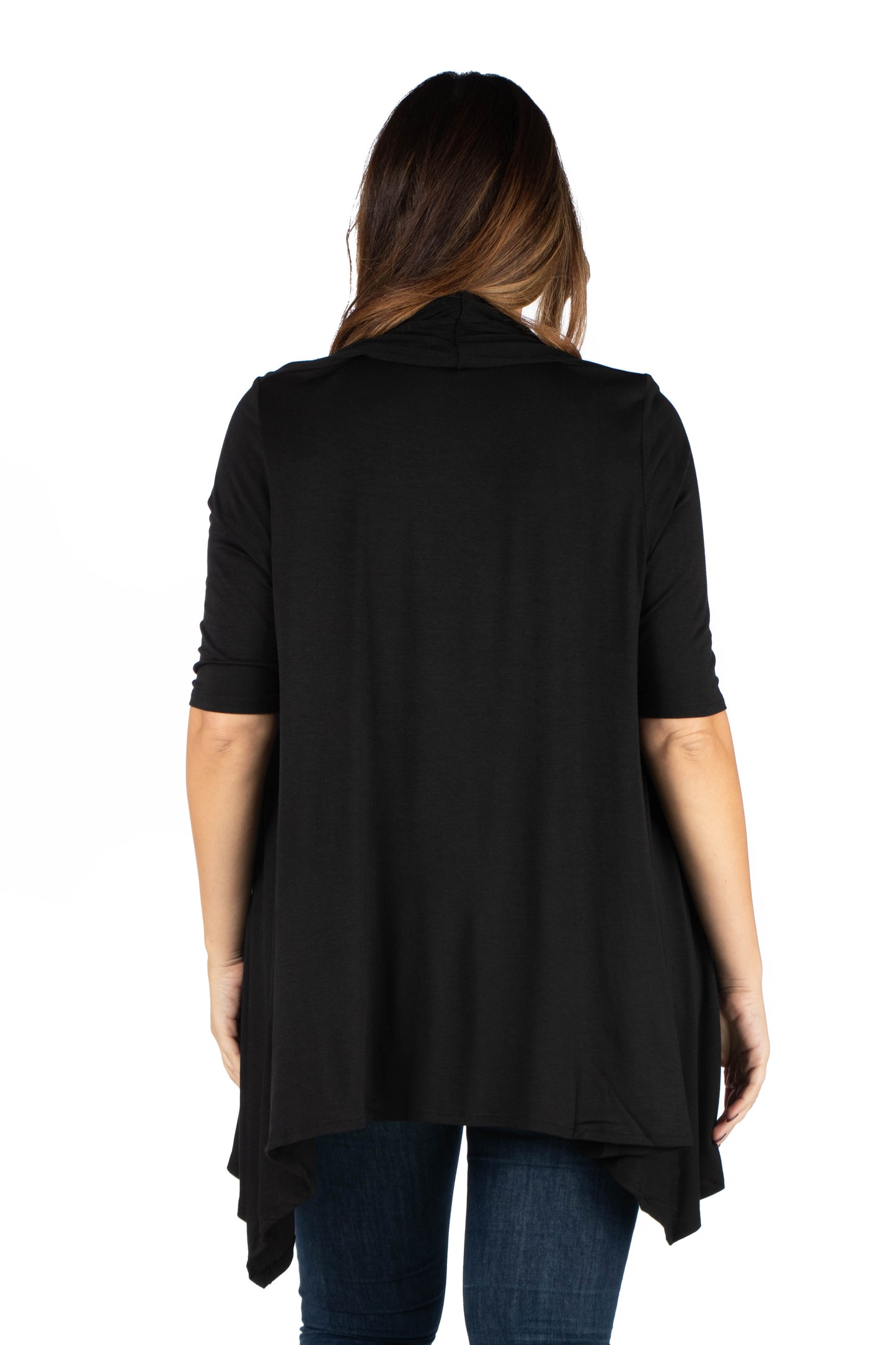 Womens Curvy Black Elbow Length Sleeve Open Front Cardigan