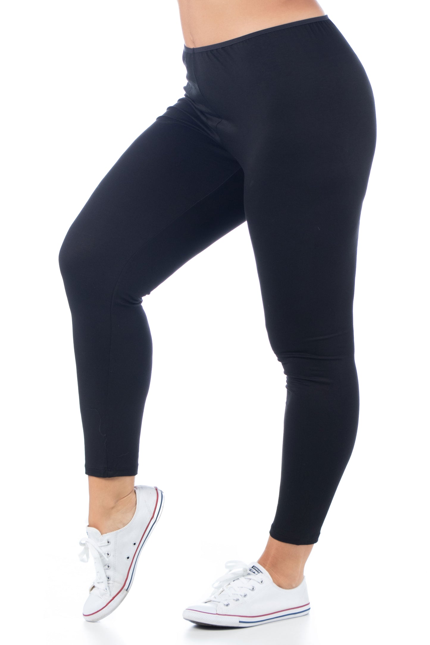 Womens Curvy Black Comfortable Ankle Length Stretch Leggings