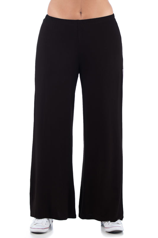 Womens Curvy Black Comfortable Solid Color Palazzo Lounge Pants