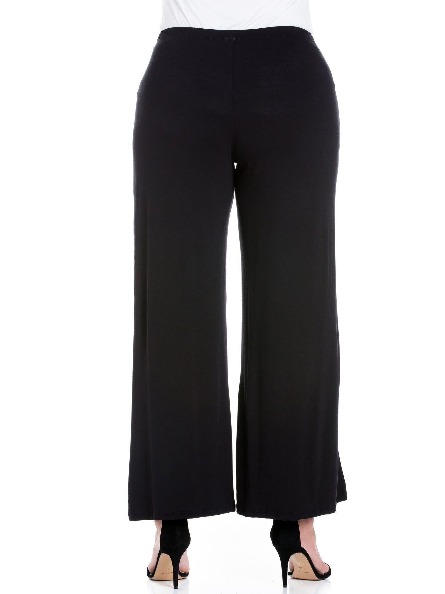 Womens Curvy Black Elastic Waist Flared Leg Palazzo Pants