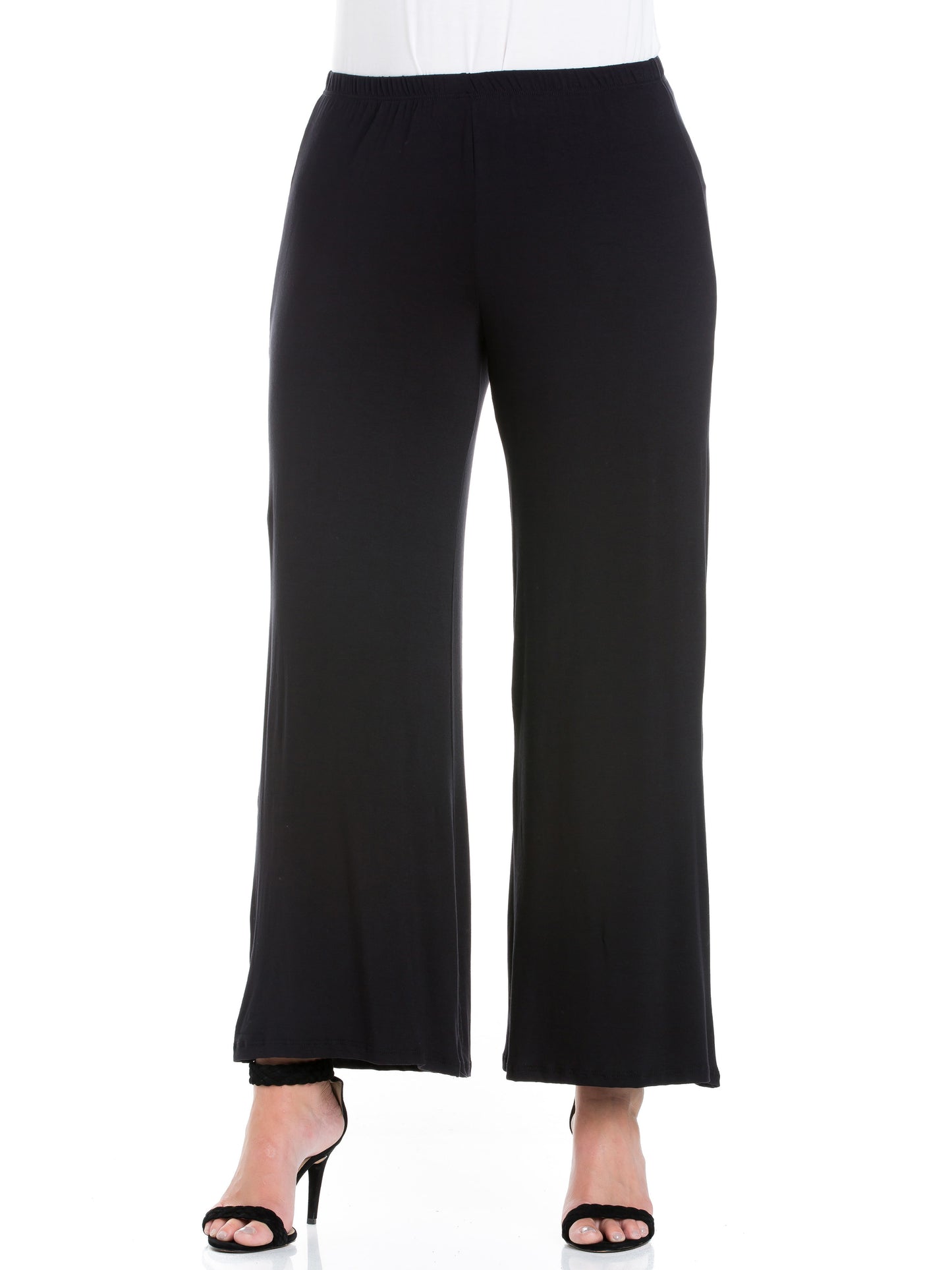 Womens Curvy Black Elastic Waist Flared Leg Palazzo Pants