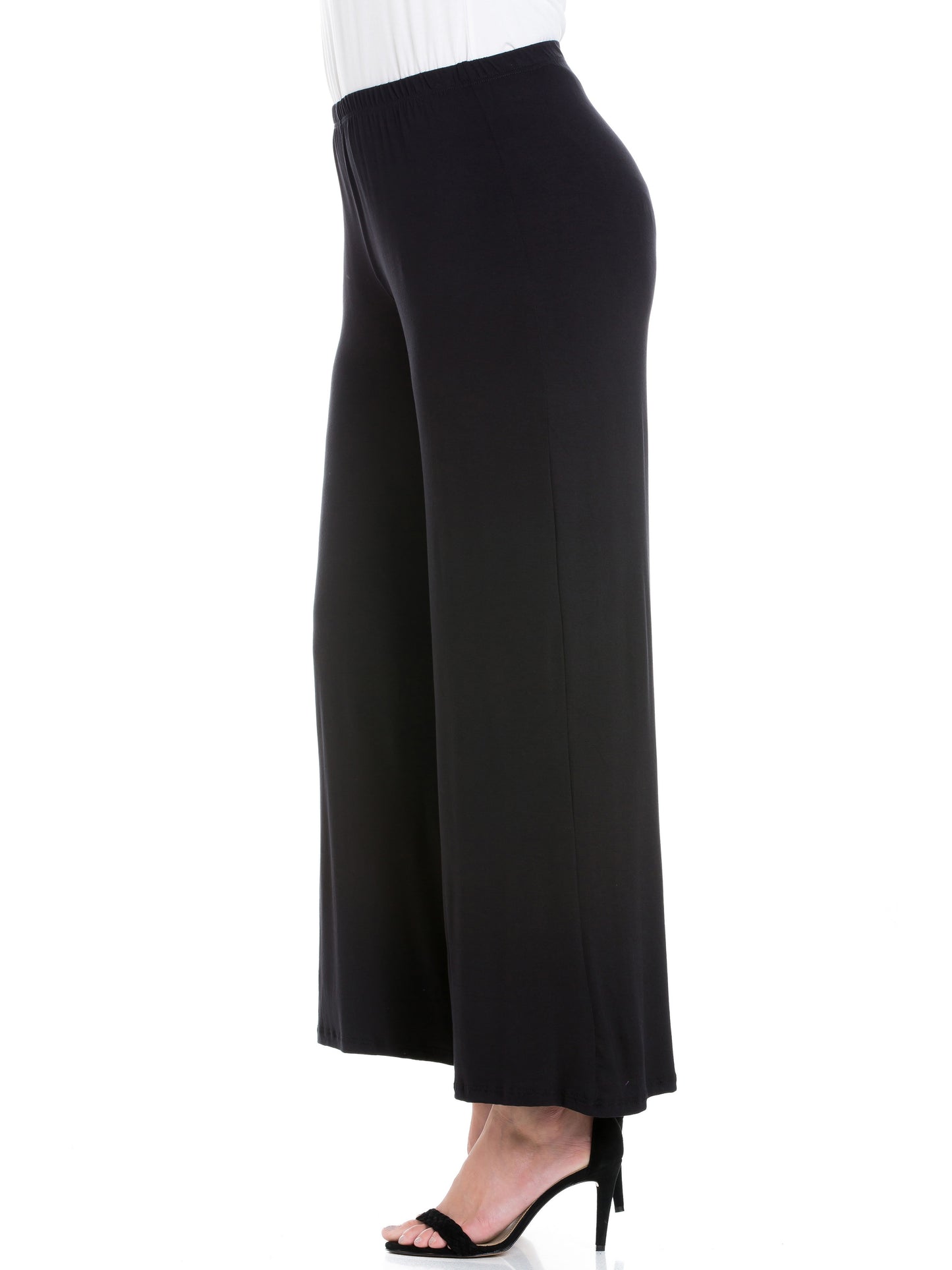 Womens Curvy Black Elastic Waist Flared Leg Palazzo Pants