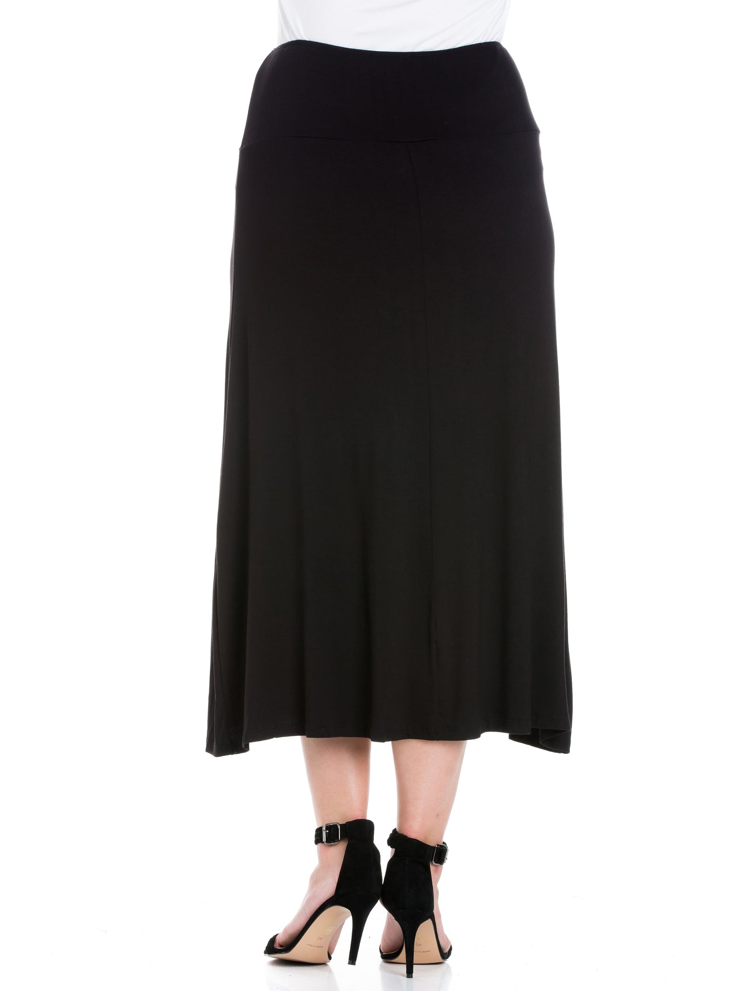 Womens Curvy Black Comfortable Fit Elastic Waist Maxi Skirt