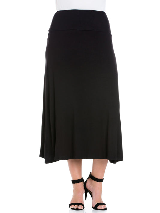 Womens Curvy Black Comfortable Fit Elastic Waist Maxi Skirt