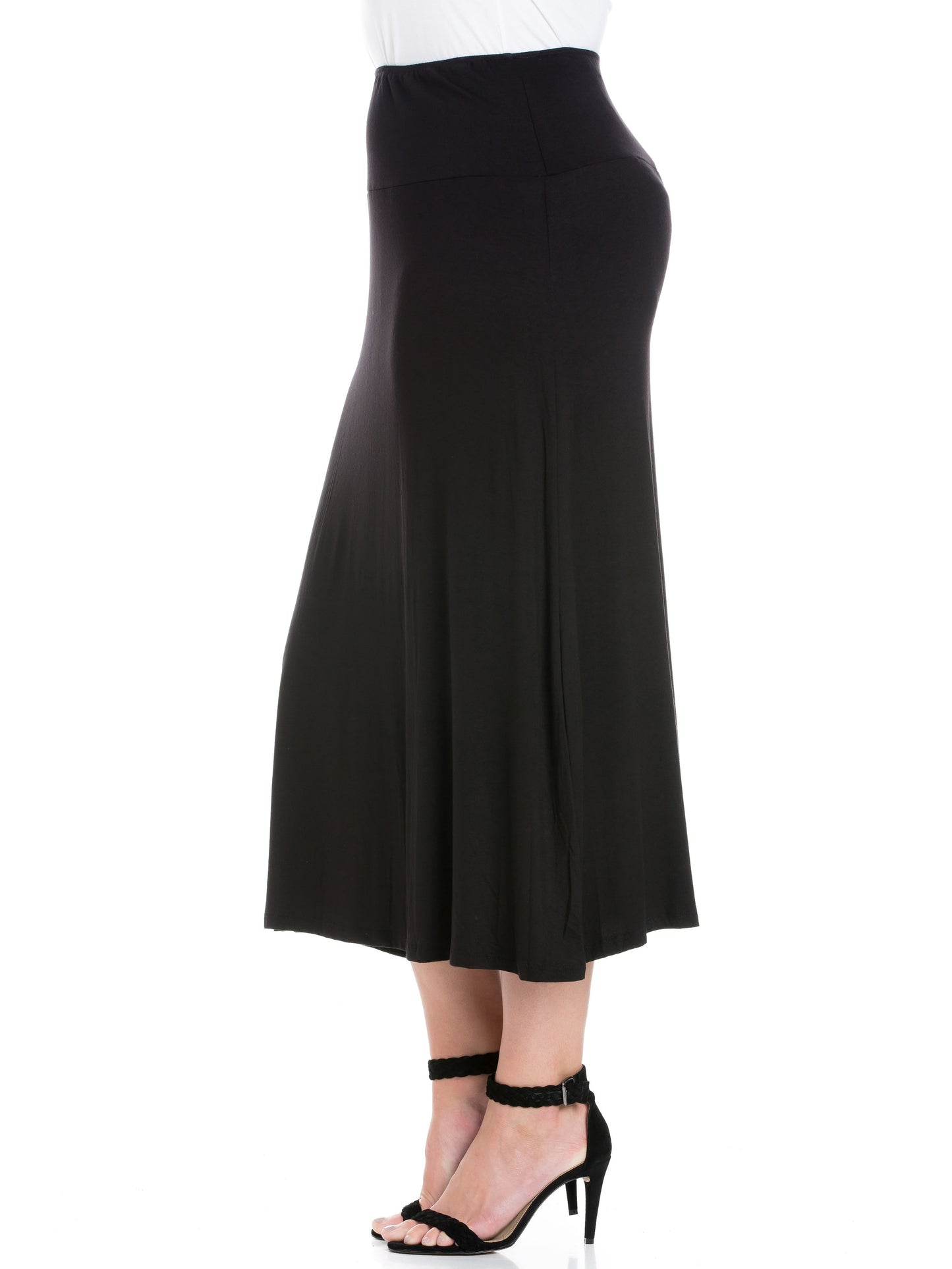 Womens Curvy Black Comfortable Fit Elastic Waist Maxi Skirt