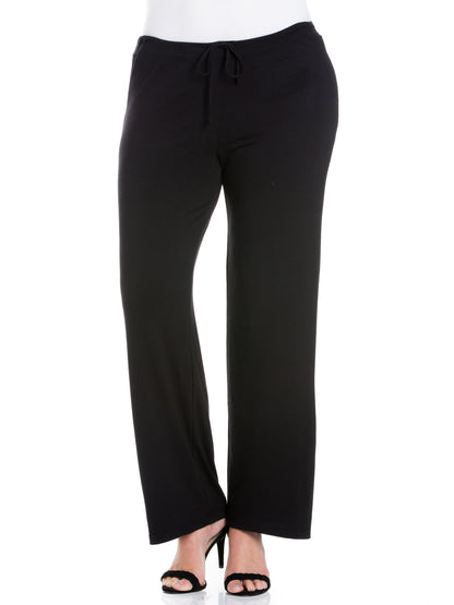 Womens Curvy Black Comfortable Stretch Draw String Pants