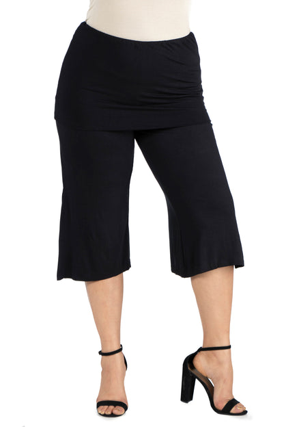 Womens Curvy Black Foldover Waist Cropped Pants