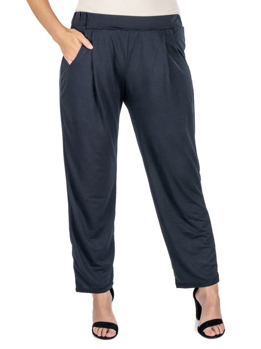 Womens Curvy Black Stretch Waist Trouser Pants With Pockets