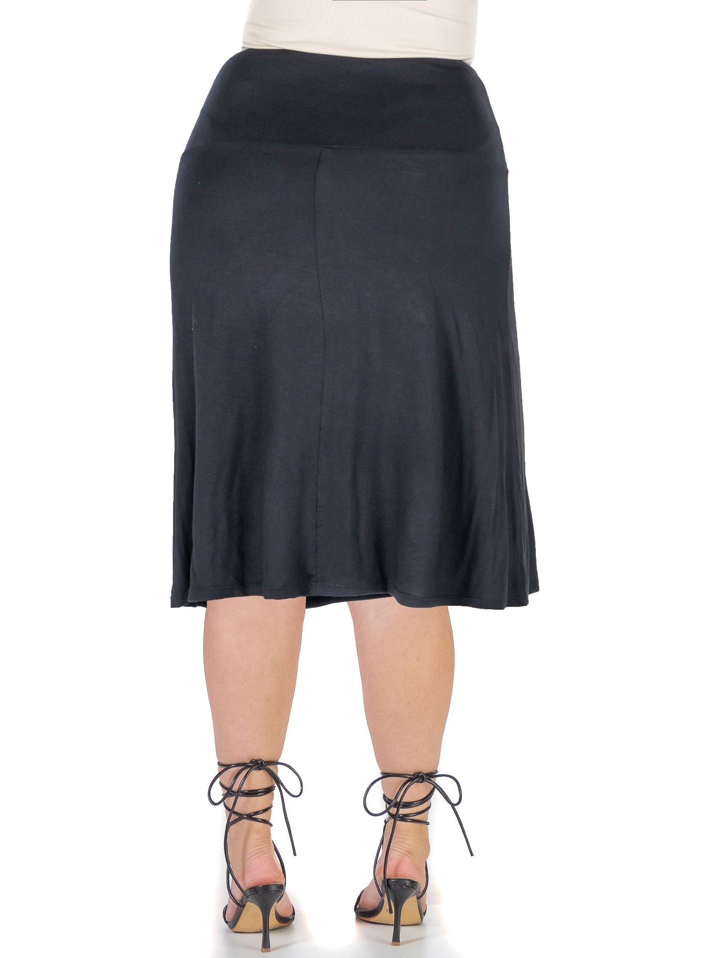 Womens Curvy Black A Line Elastic Waist Knee Length Skirt