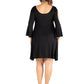 Womens Curvy Black Criss Cross Neckline Cold Shoulder Dress