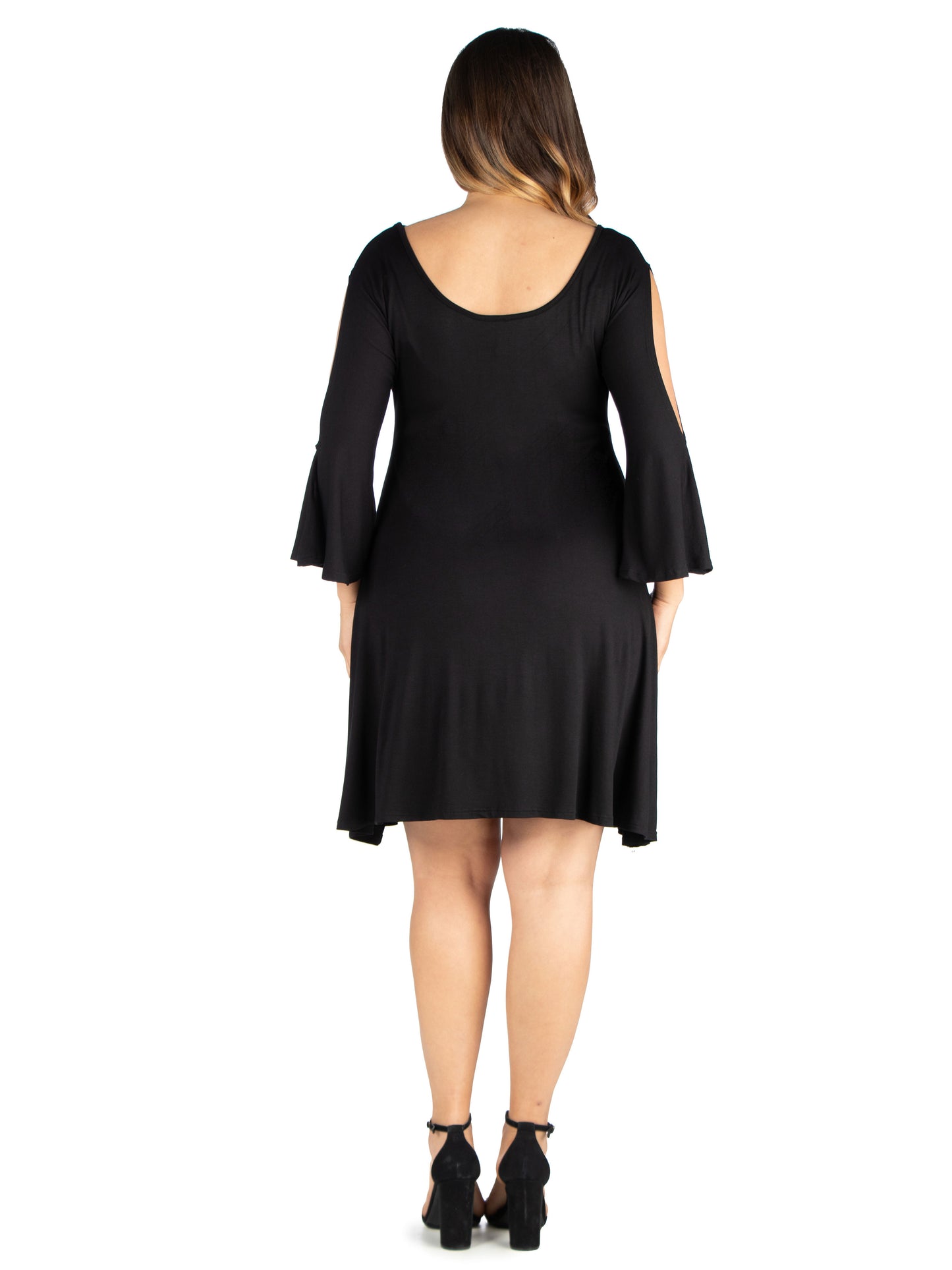 Womens Curvy Black Criss Cross Neckline Cold Shoulder Dress