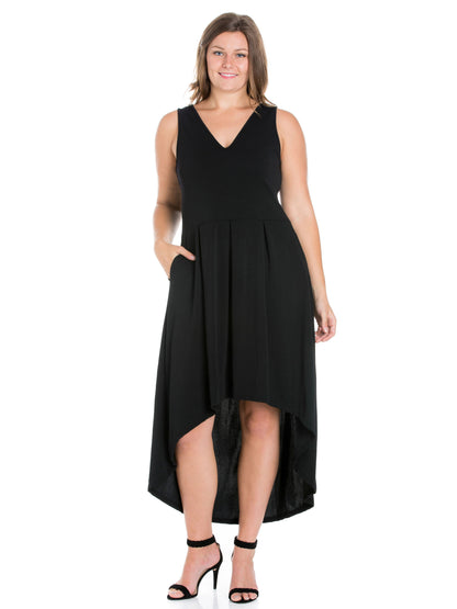 Womens Curvy Black High Low Party Dress with Pockets