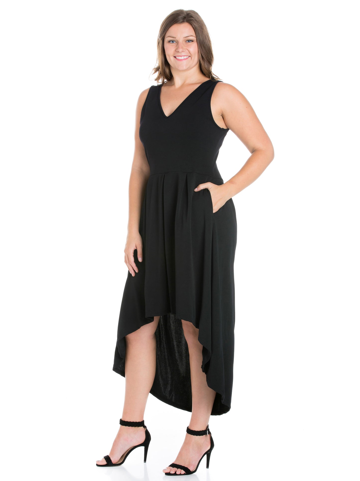 Womens Curvy Black High Low Party Dress with Pockets