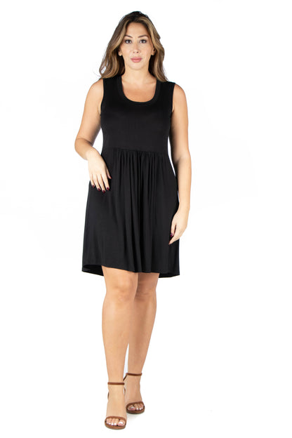 Womens Curvy Black Sleeveless Pleated Fit and Flare Dress